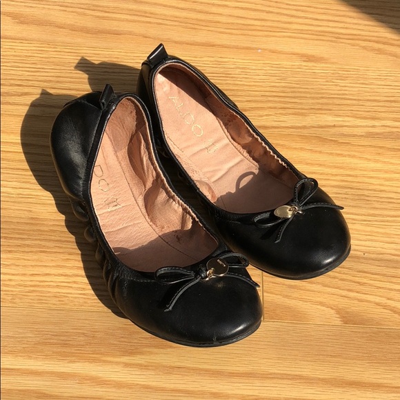 Aldo Black Leather Ballet Flats - Picture 1 of 5